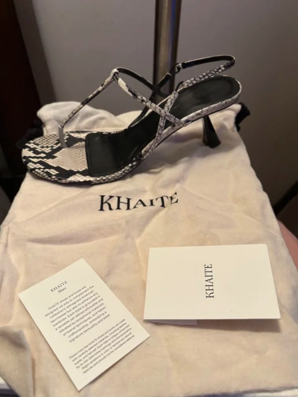 KHAITE Black & White Snake-Print Strappy Kitten Heels, 37